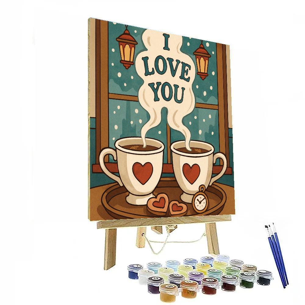 Teacups With Valentines Day Steam Letters DIY paint by numbers