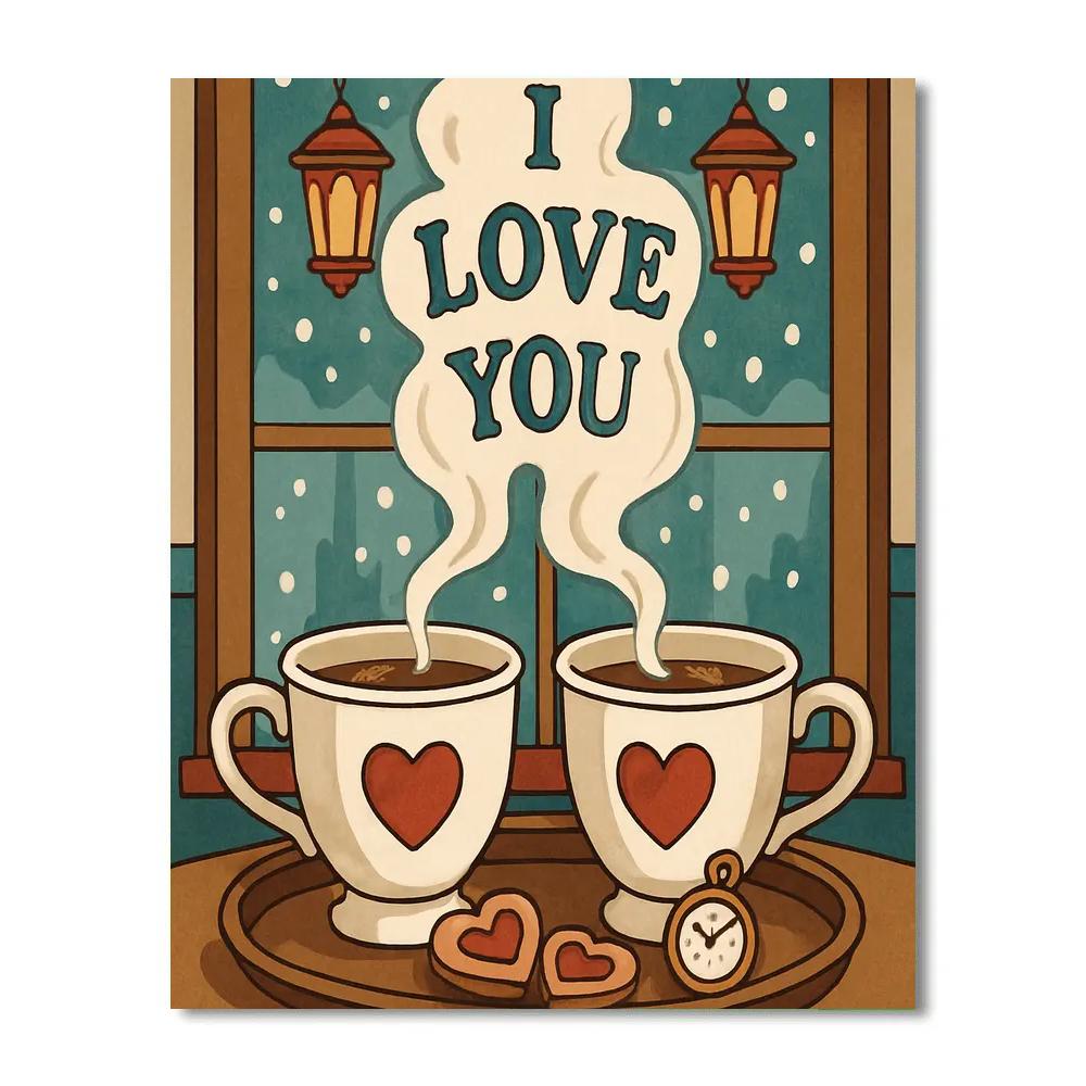 Teacups With Valentines Day Steam Letters DIY paint by numbers