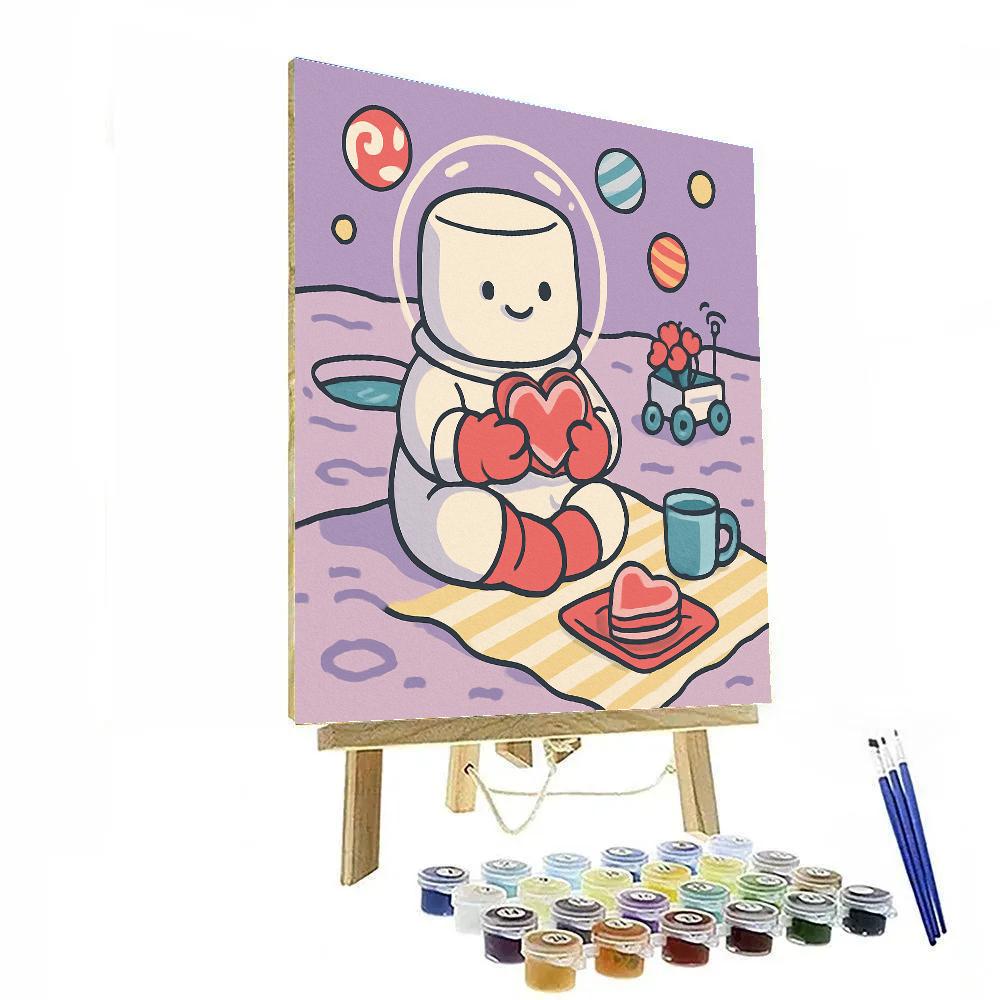 Valentines Day Marshmallow Astronaut Picnic paint by numbers