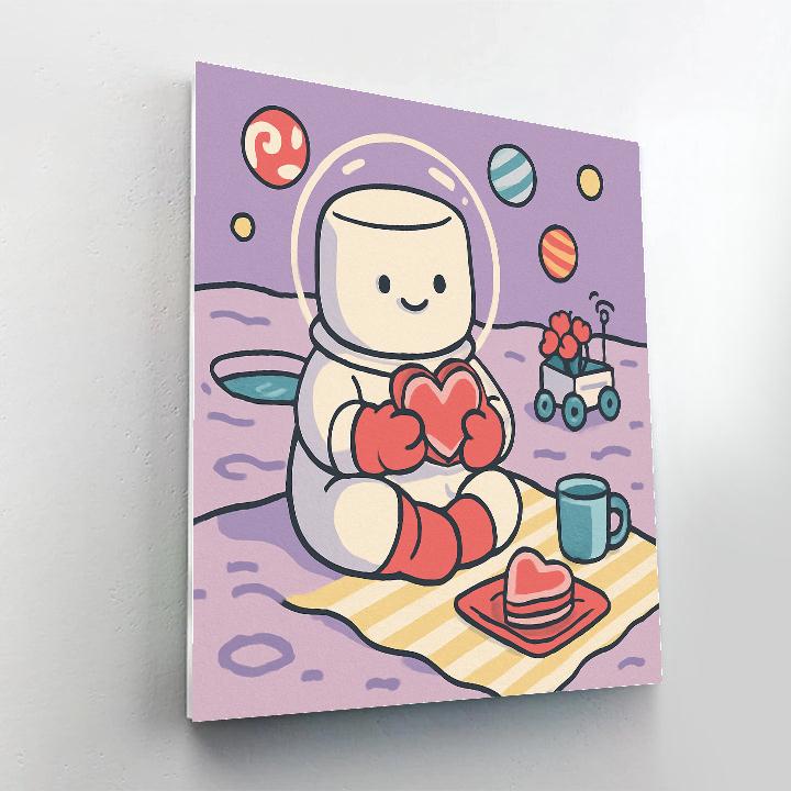 Valentines Day Marshmallow Astronaut Picnic paint by numbers