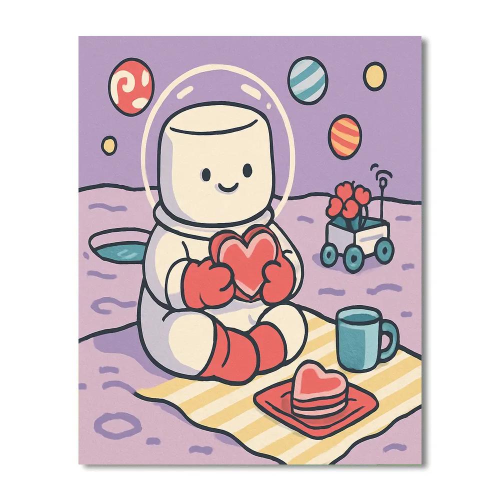 Valentines Day Marshmallow Astronaut Picnic paint by numbers