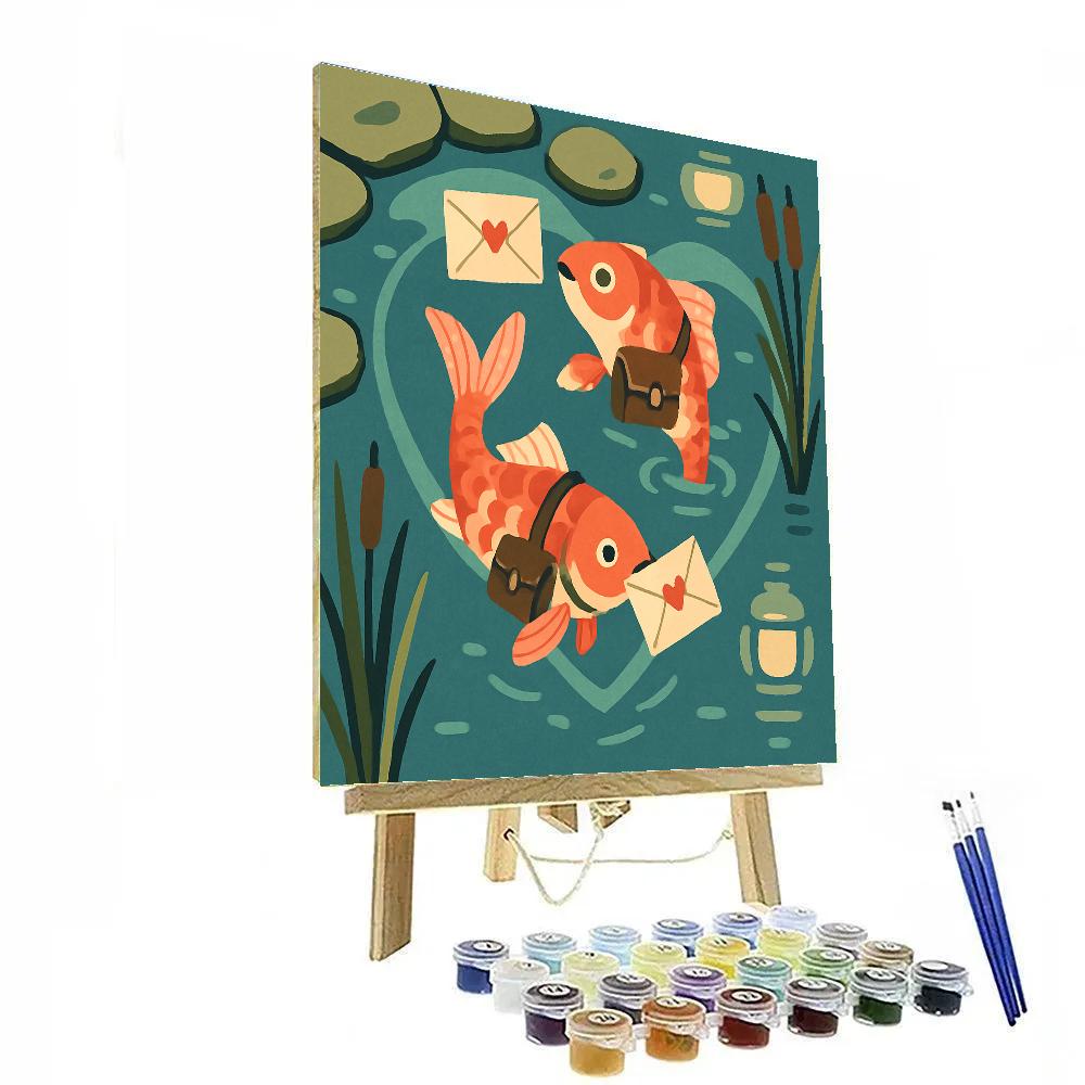 Valentines Day Koi Pond Letter Delivery Number painting