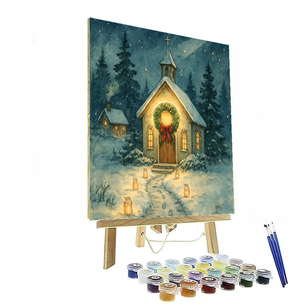 Winter Chapel With Starry Wreath Halo Paint by numbers art