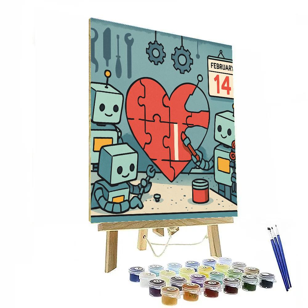 Workshop Robots In Valentines Day Heart Assembly Number painting