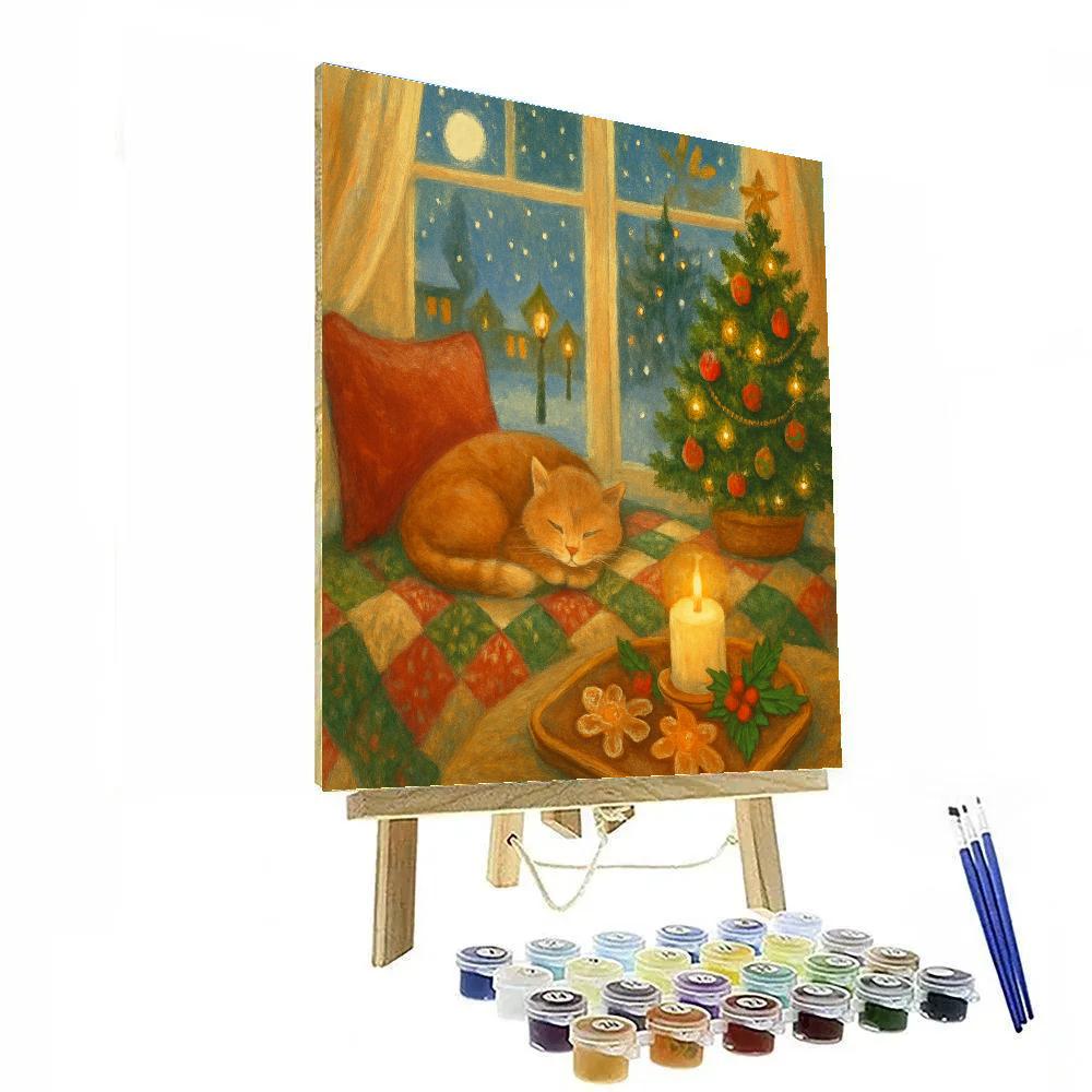 Cozy Book Nook Beside The Snowy Bay Window Numbered painting kits