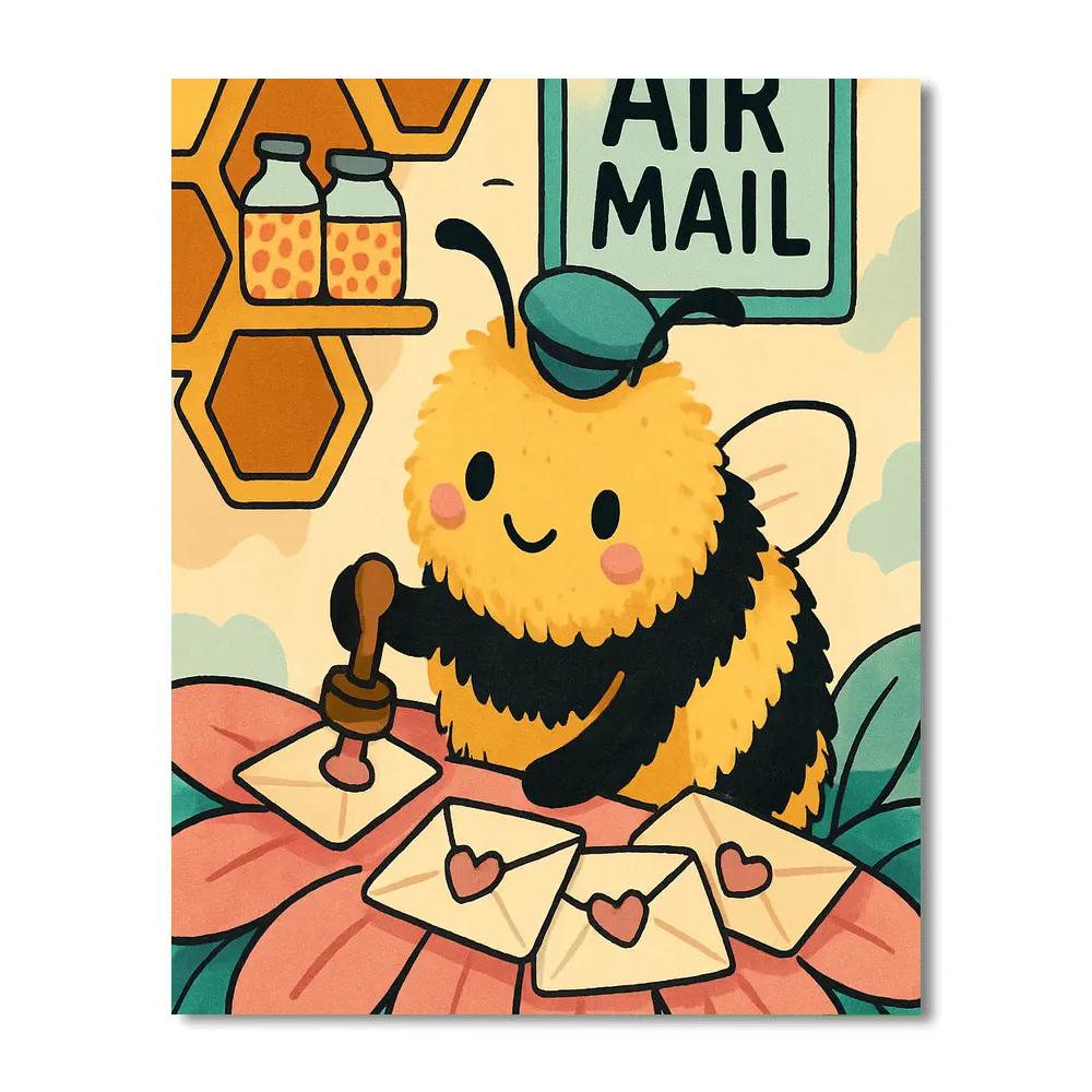 Valentines Day Bee In Blossom Post Office paint by color