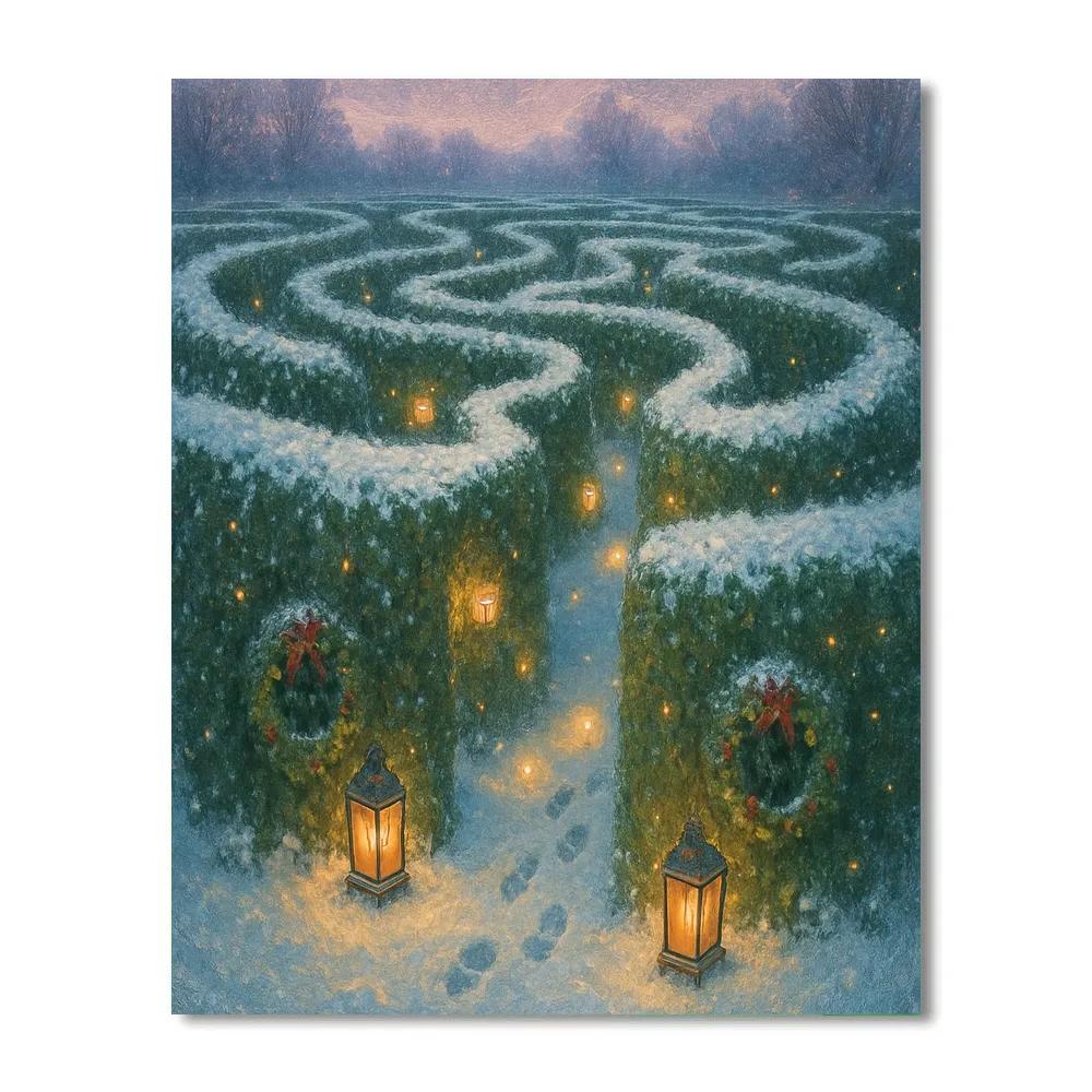 Evergreen Labyrinth With Hidden Gift Lights Number painting
