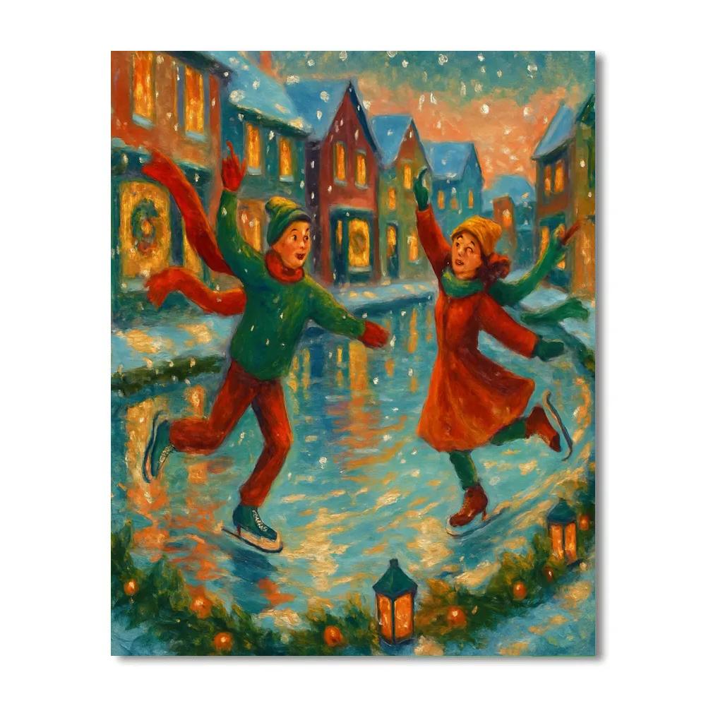 Festive Ice Skaters On The Town Canal paint by numbers