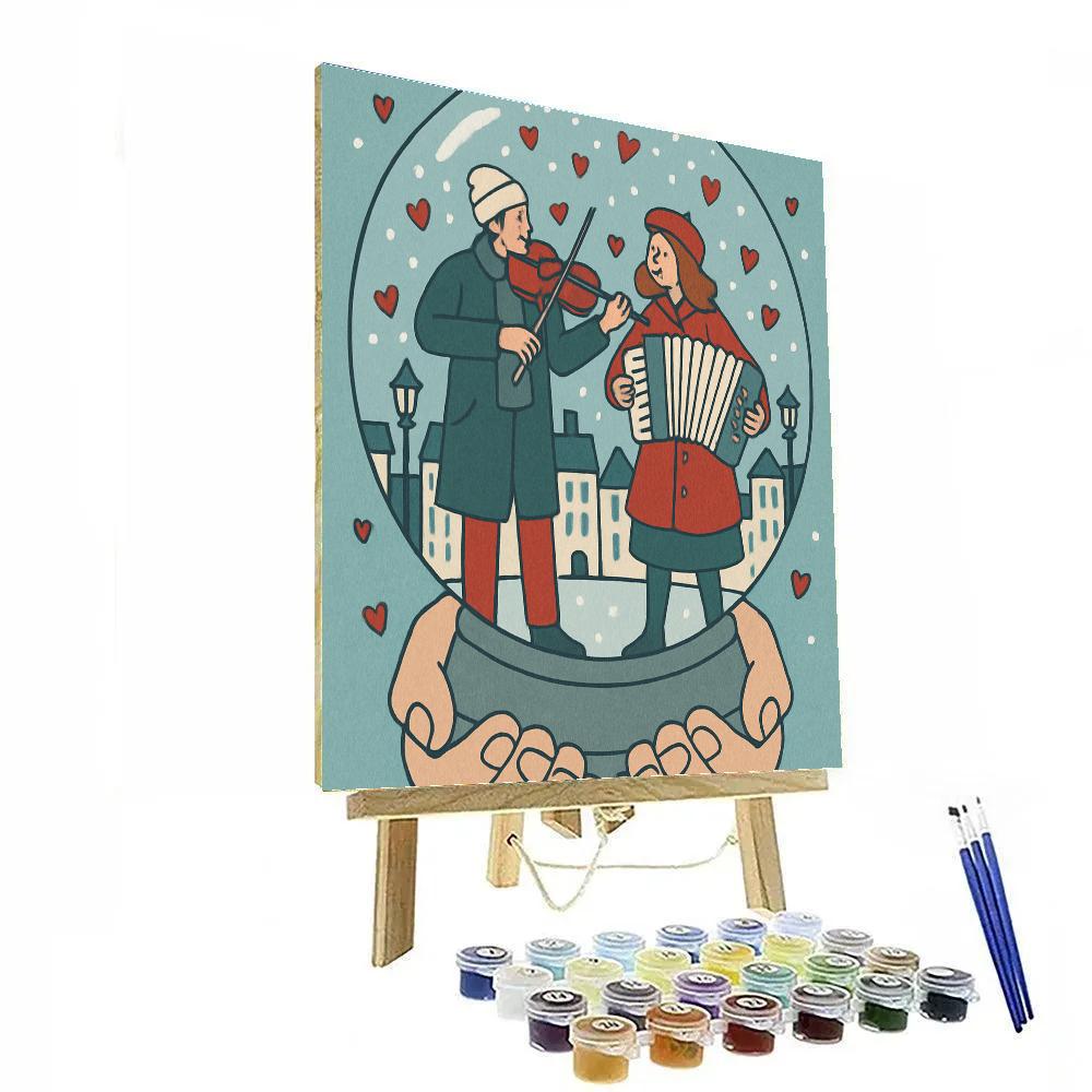 Valentines Day Snow Globe Street Musicians Paint by numbers kits