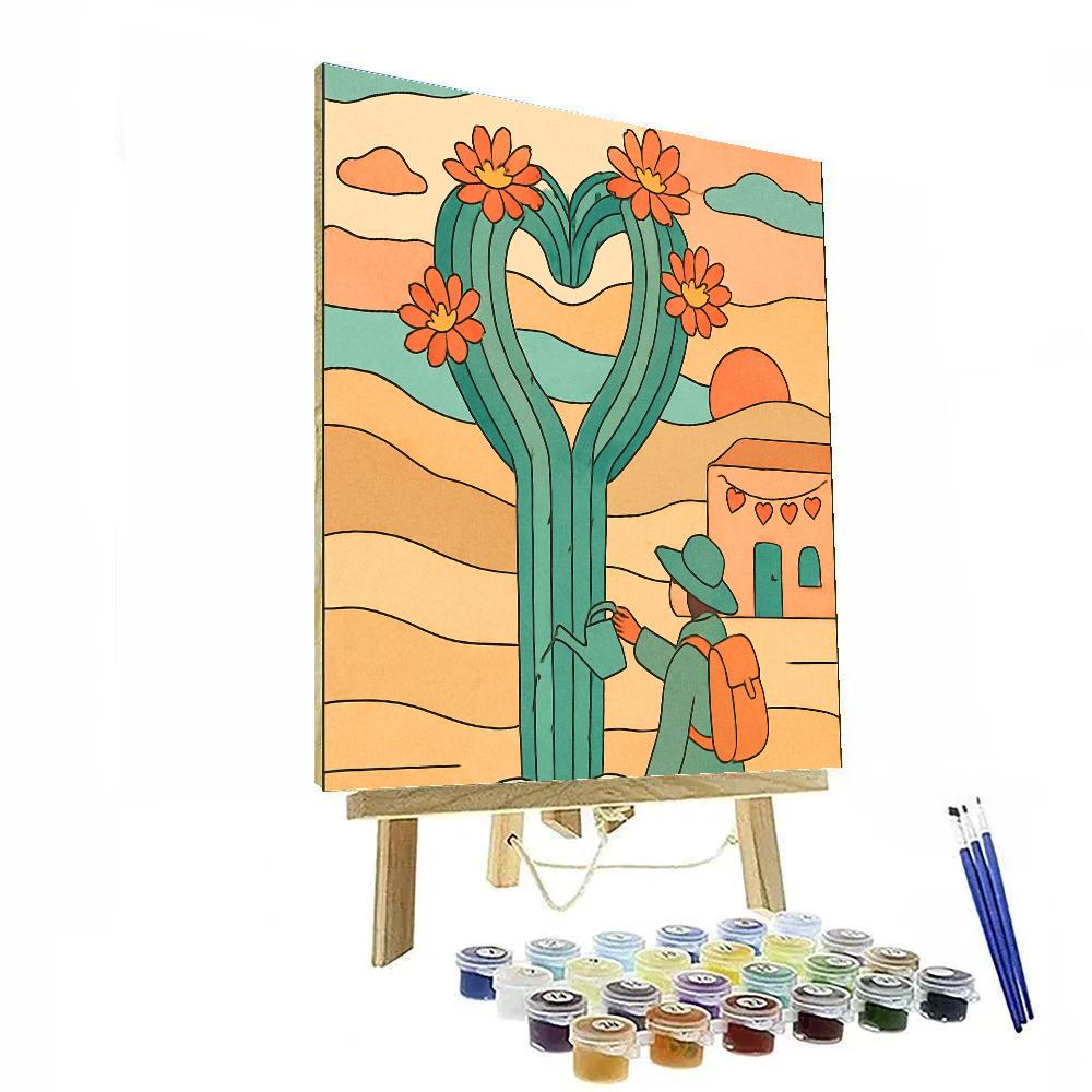 Valentines Day Desert Cactus Heart Bloom Paint by numbers kits