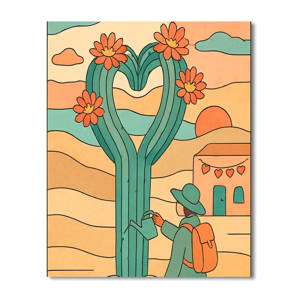Valentines Day Desert Cactus Heart Bloom Paint by numbers kits