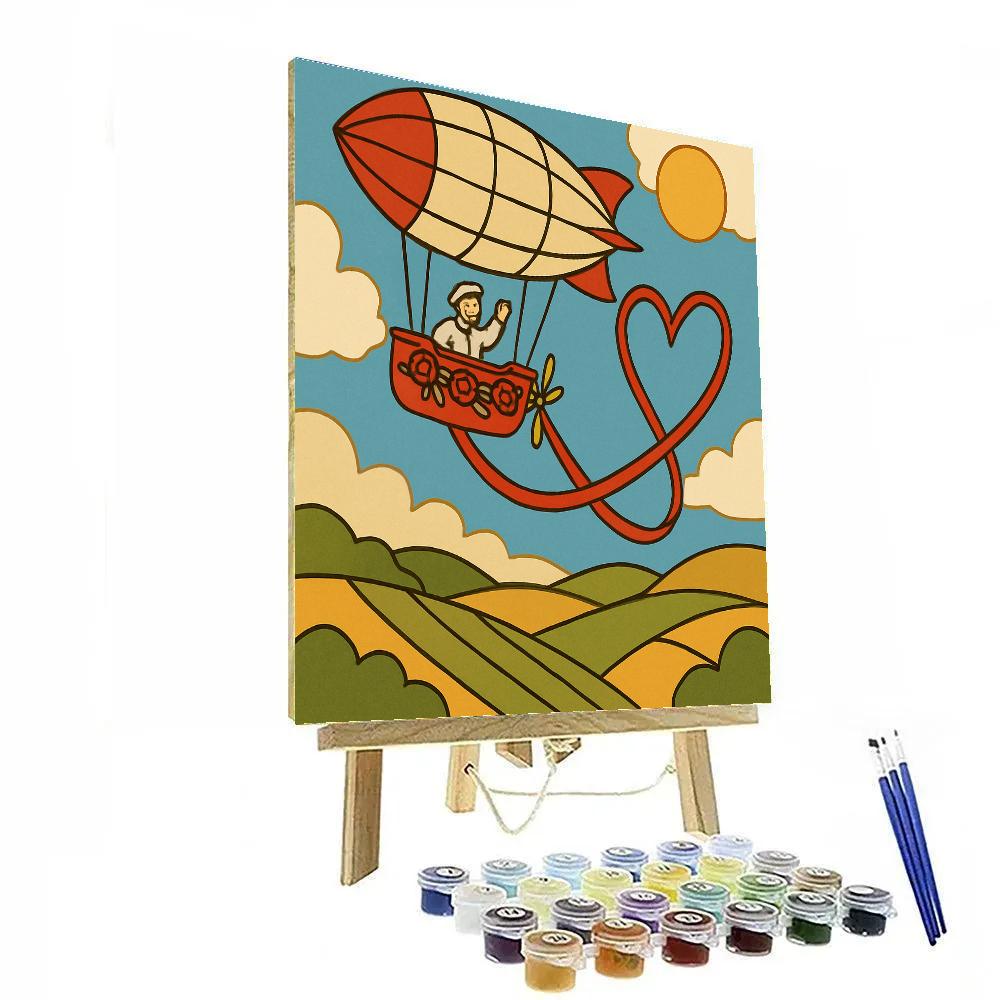 Valentines Day Airship With Ribbon Trails paint by color