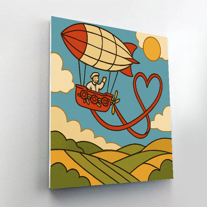 Valentines Day Airship With Ribbon Trails paint by color