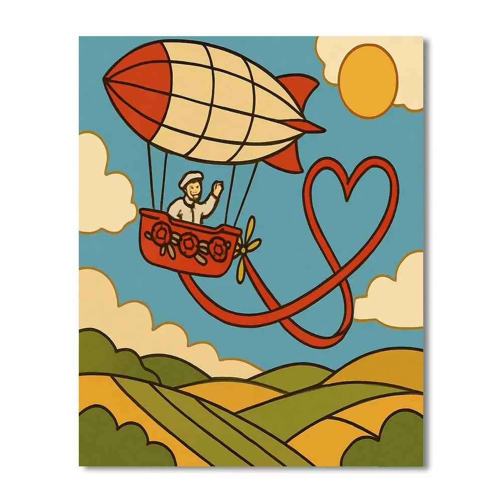 Valentines Day Airship With Ribbon Trails paint by color