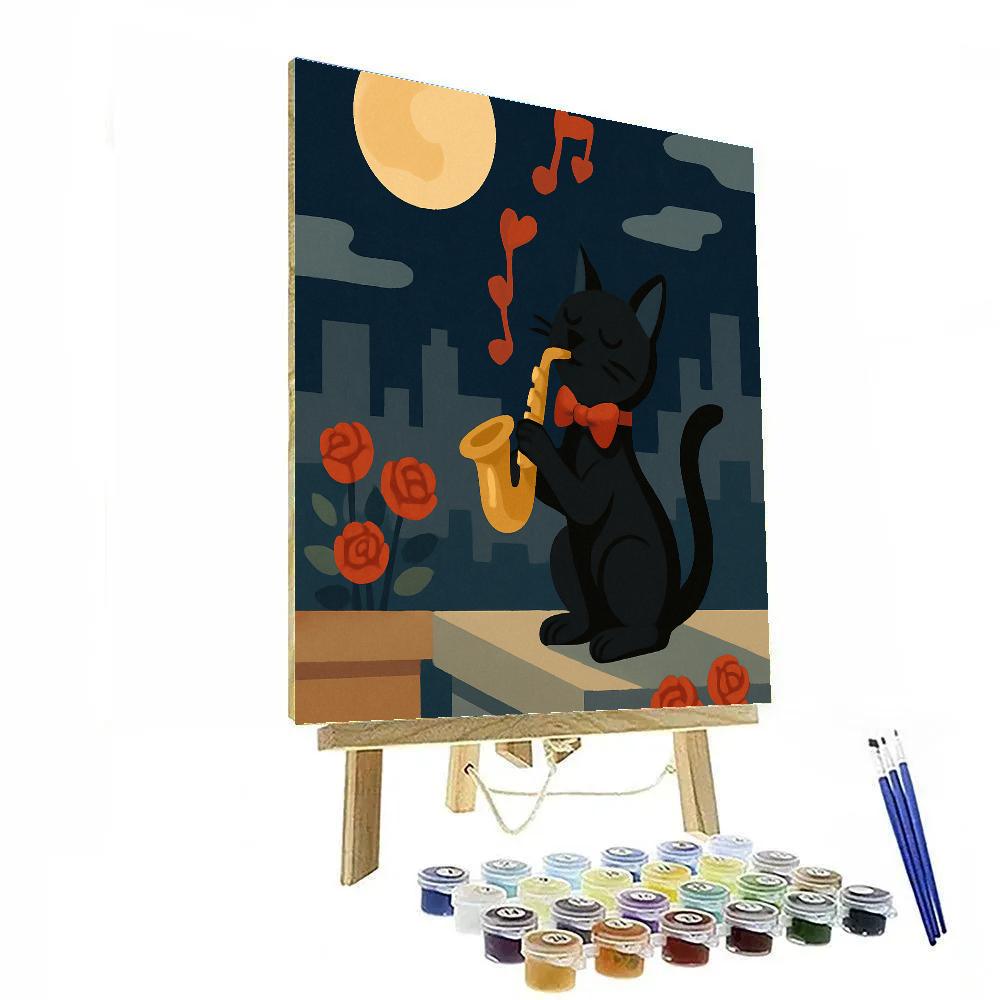 Valentines Day Jazz Cat On Rooftop painting number kit