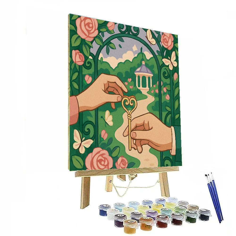Garden Gate Valentines Day Key Exchange Paint by numbers art