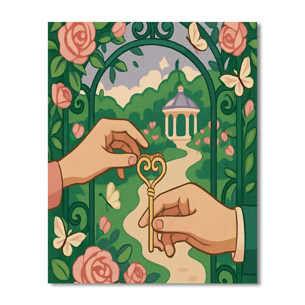 Garden Gate Valentines Day Key Exchange Paint by numbers art