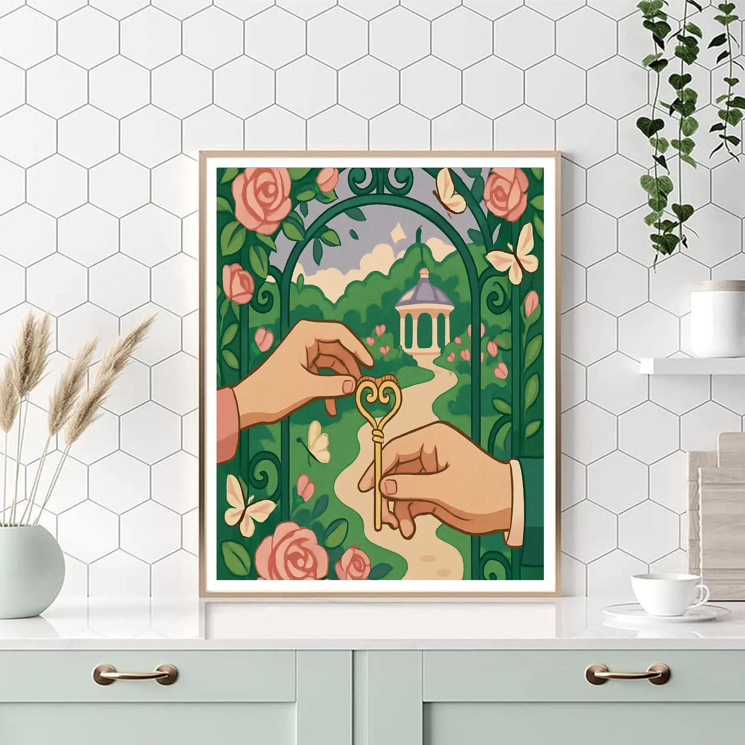 Garden Gate Valentines Day Key Exchange Paint by numbers art