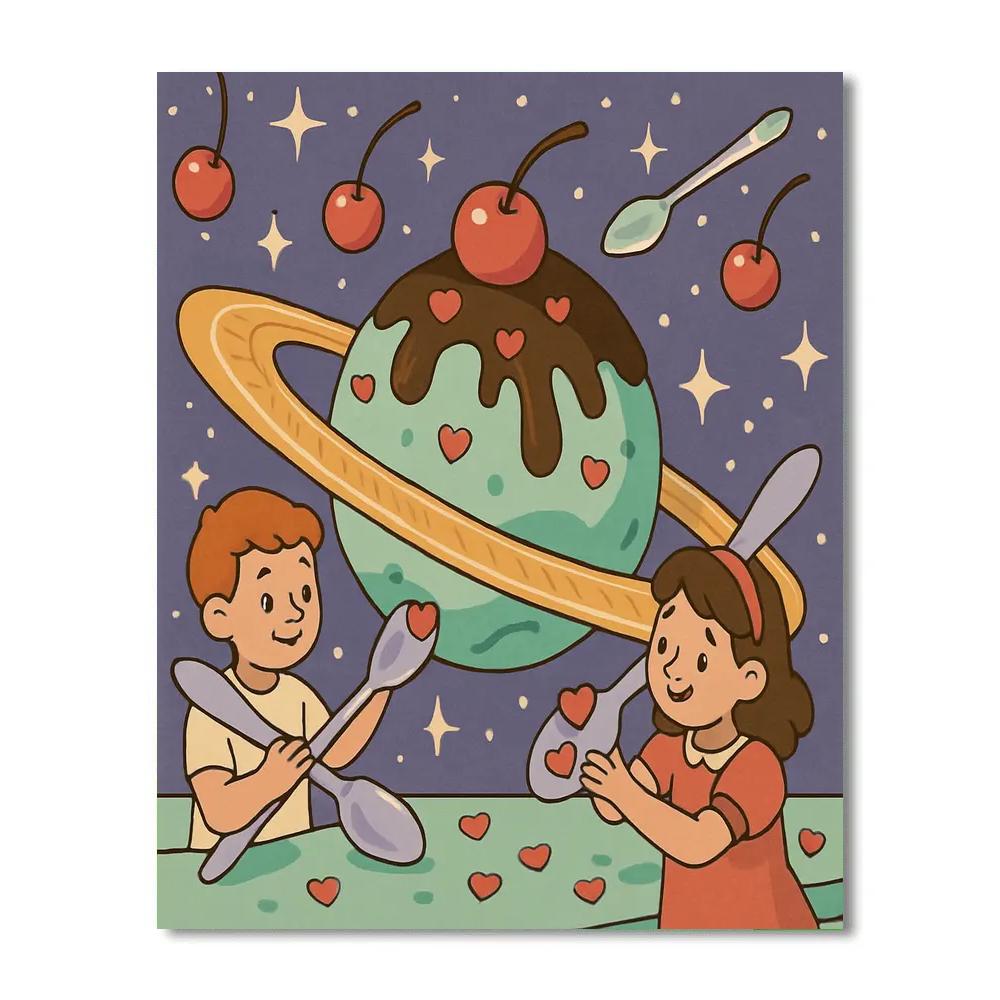 Valentines Day Ice Cream Planet Sundae Numbered painting kits