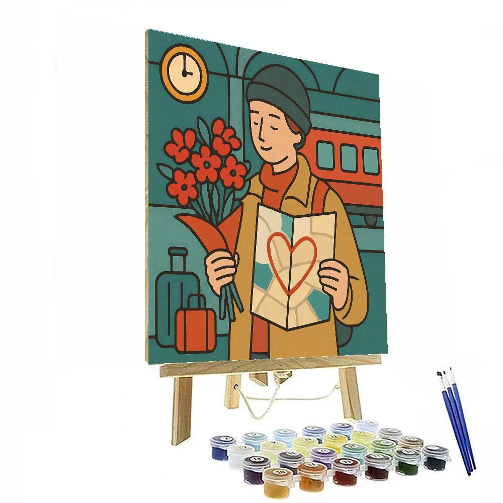 Valentines Day Train Station Bouquet Map paint by color