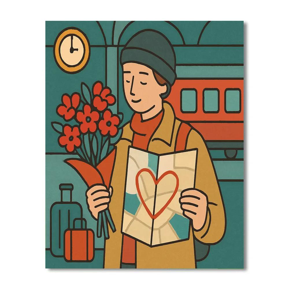 Valentines Day Train Station Bouquet Map paint by color