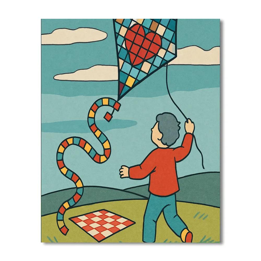 Valentines Day Kite Tail Heart Mosaic Paint by numbers art