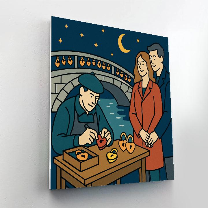 Valentines Day Moonlit Bridge Lock Workshop paint by color