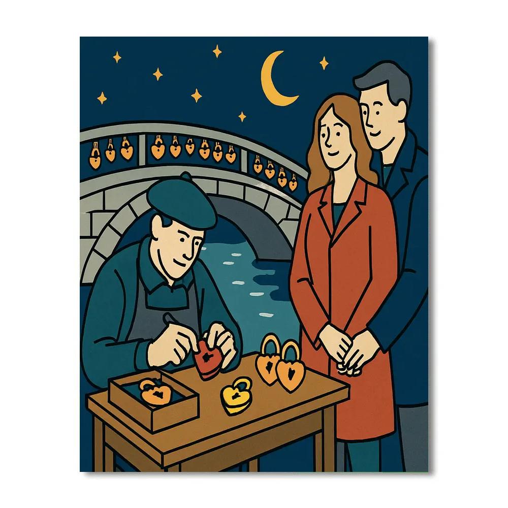 Valentines Day Moonlit Bridge Lock Workshop paint by color