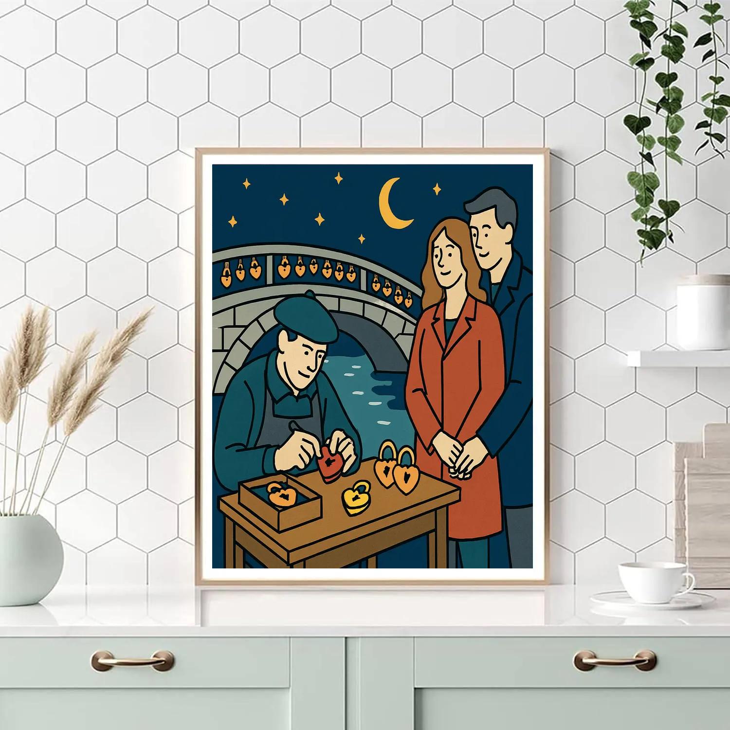 Valentines Day Moonlit Bridge Lock Workshop paint by color