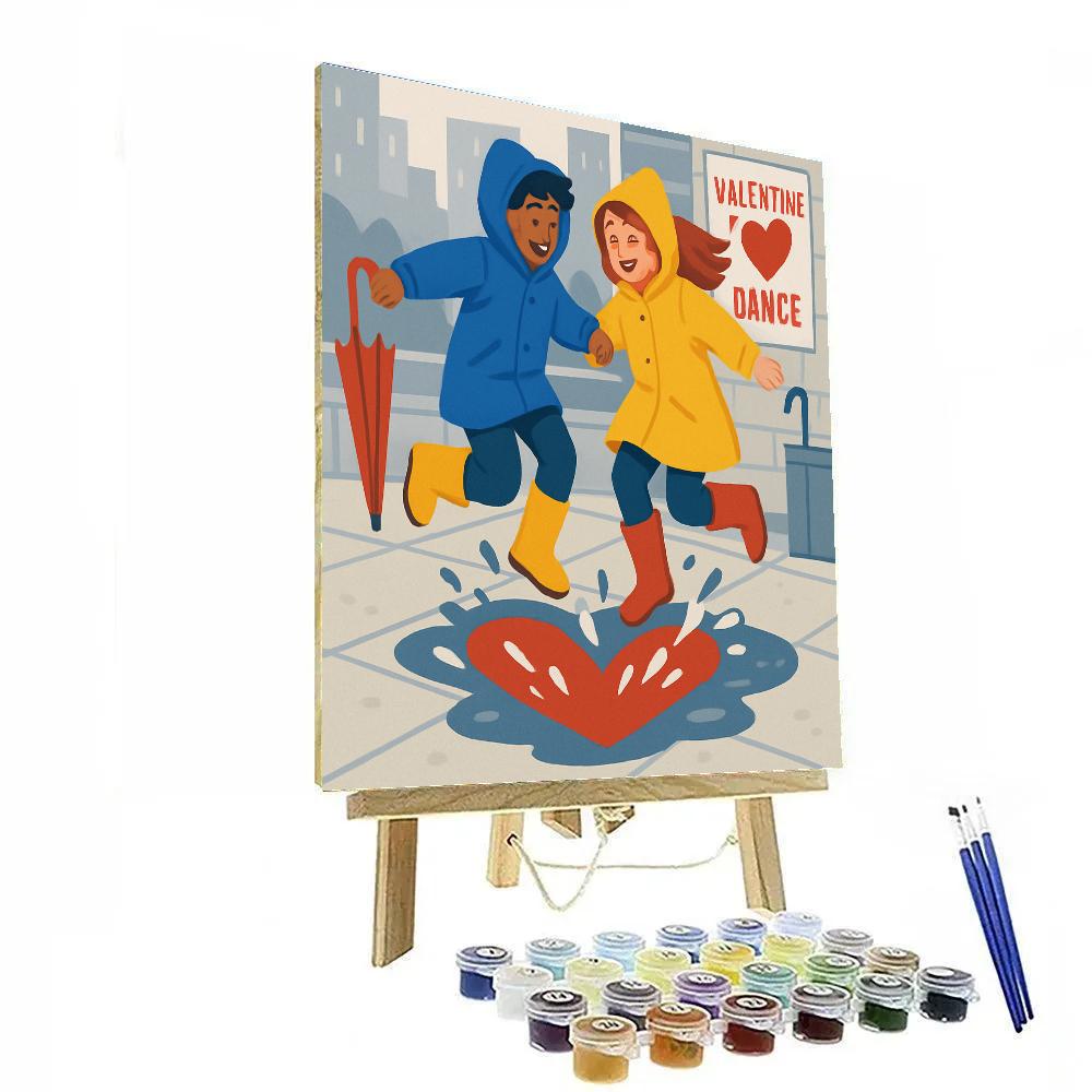 Valentines Day Raincoat Heart Puddle Jump Number painting
