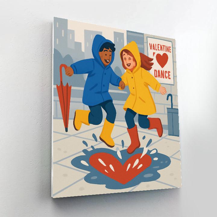 Valentines Day Raincoat Heart Puddle Jump Number painting