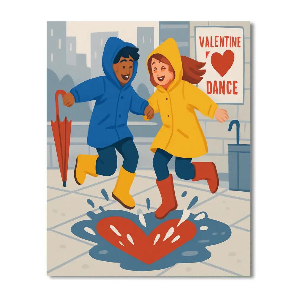 Valentines Day Raincoat Heart Puddle Jump Number painting