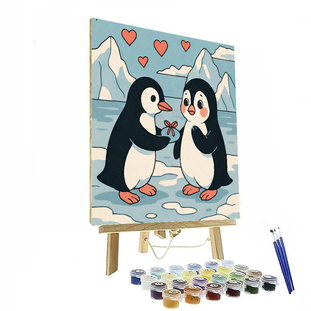 Valentines Day Penguin Pebble Proposal painting number kit