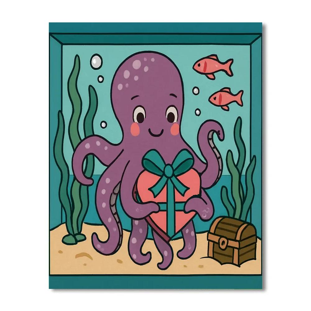 Valentines Day Aquarium Octopus Gift Wrap paint by color