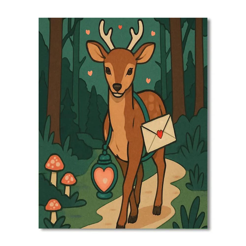 Valentines Day Forest Deer Letter Lantern Painting by numbers kit