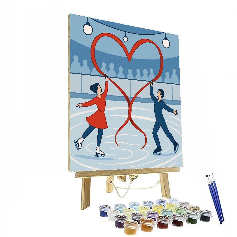 Valentines Day Ice Skaters Ribbon Heart Painting by numbers kit
