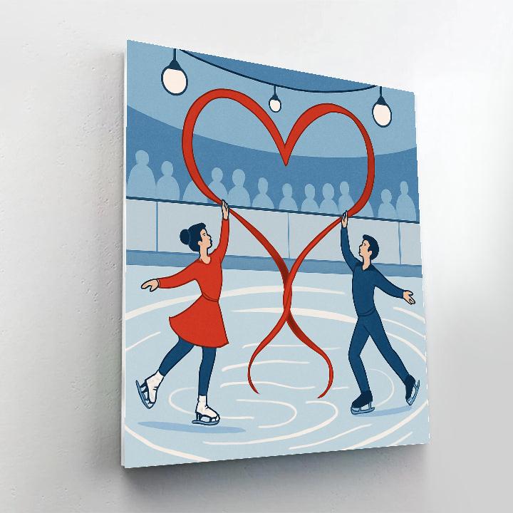 Valentines Day Ice Skaters Ribbon Heart Painting by numbers kit