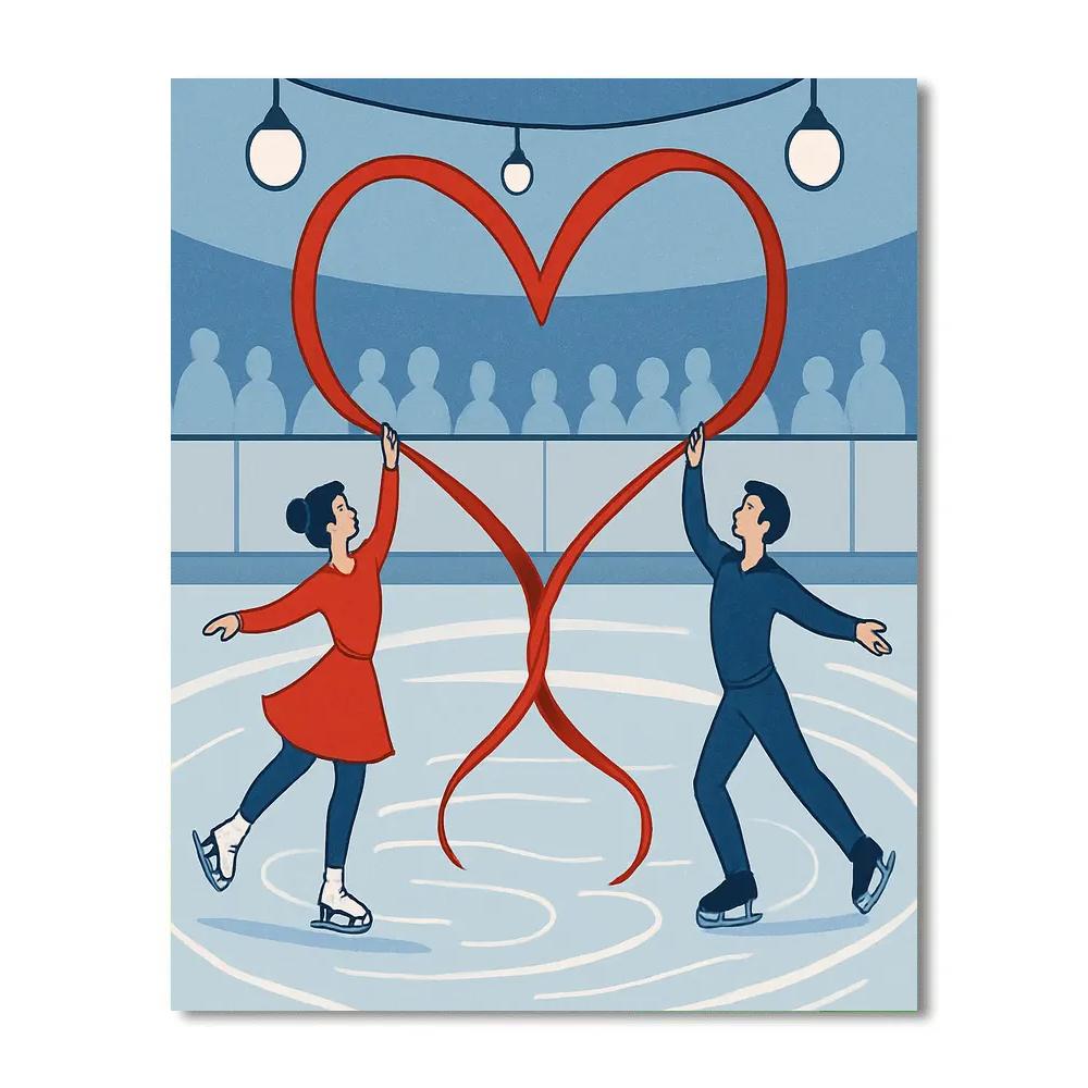 Valentines Day Ice Skaters Ribbon Heart Painting by numbers kit