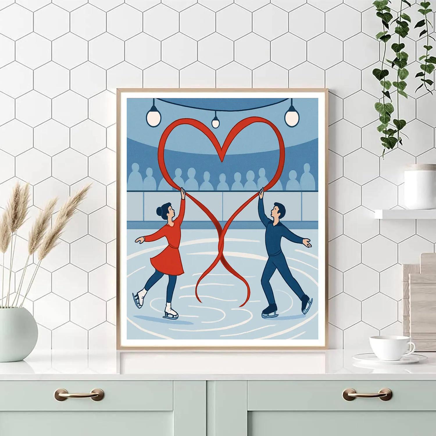 Valentines Day Ice Skaters Ribbon Heart Painting by numbers kit