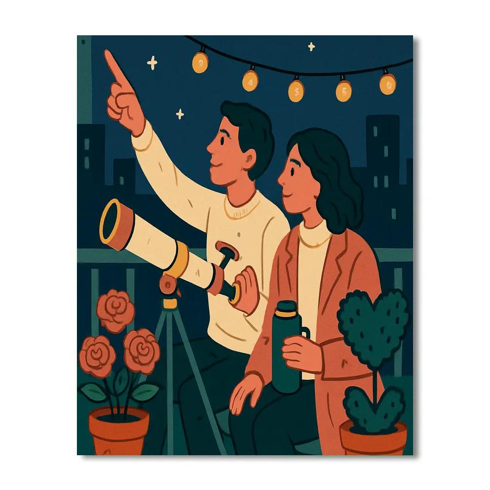 Valentines Day Rooftop Garden Telescope Date Paint by numbers kits