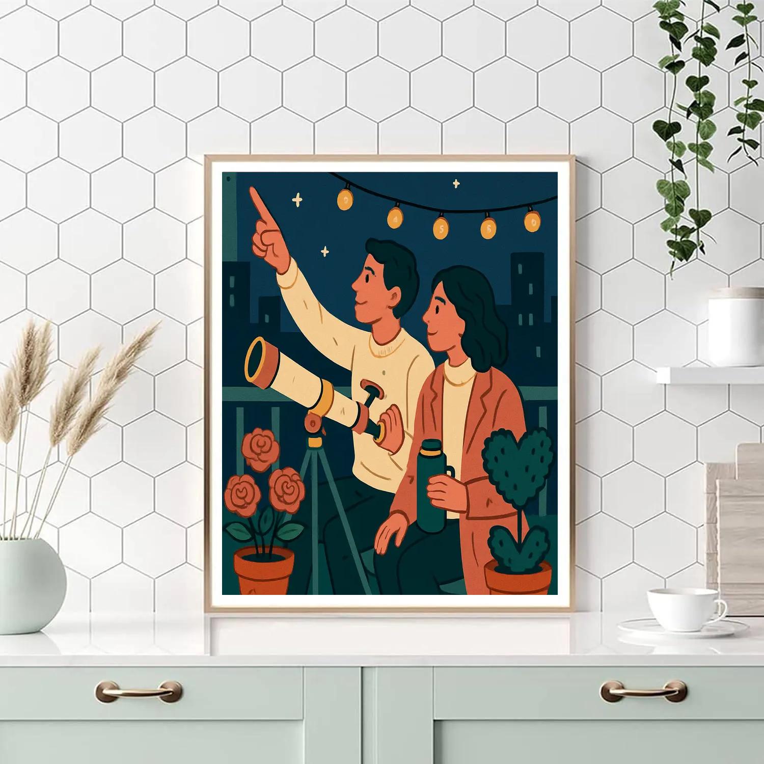 Valentines Day Rooftop Garden Telescope Date Paint by numbers kits