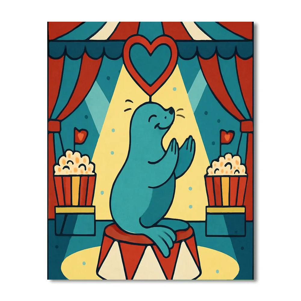 Valentines Day Circus Seal Heart Hoop Paint by numbers kits