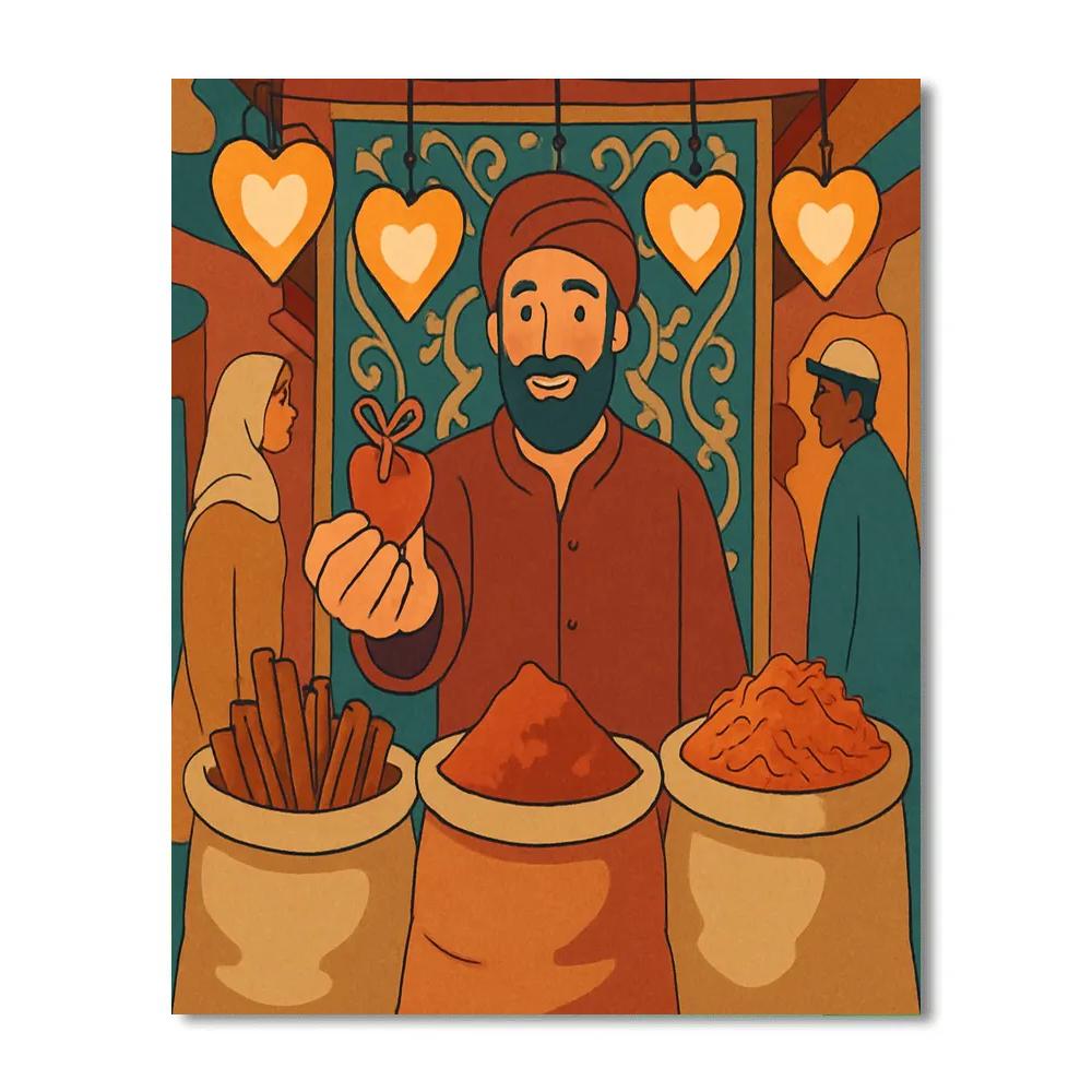 Valentines Day Spice Market Heart Lanterns paint by number