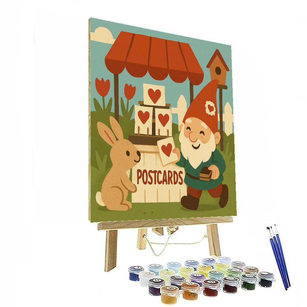 Valentines Day Garden Gnome Postcard Stand Numbered painting kits