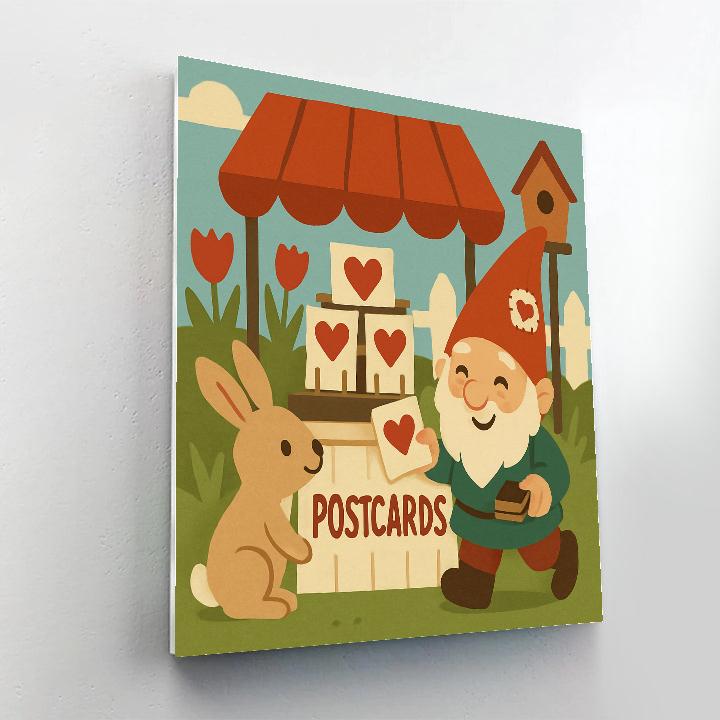 Valentines Day Garden Gnome Postcard Stand Numbered painting kits