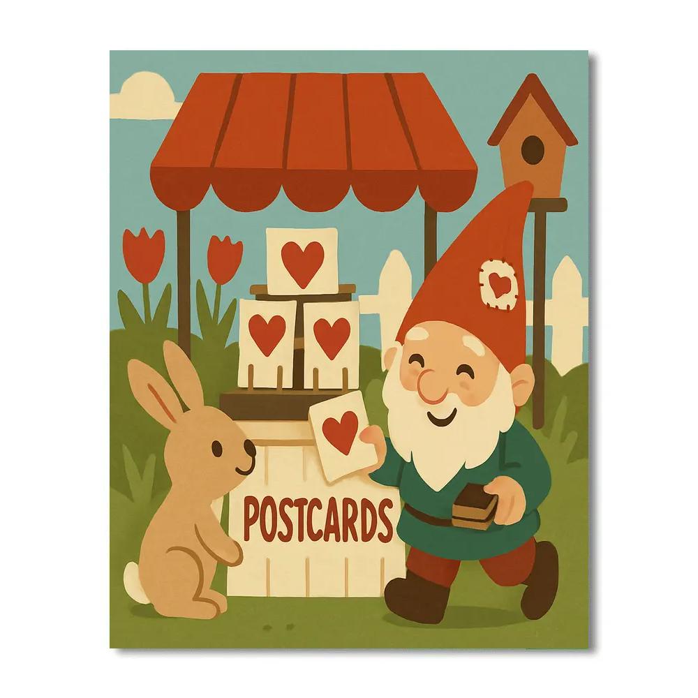 Valentines Day Garden Gnome Postcard Stand Numbered painting kits