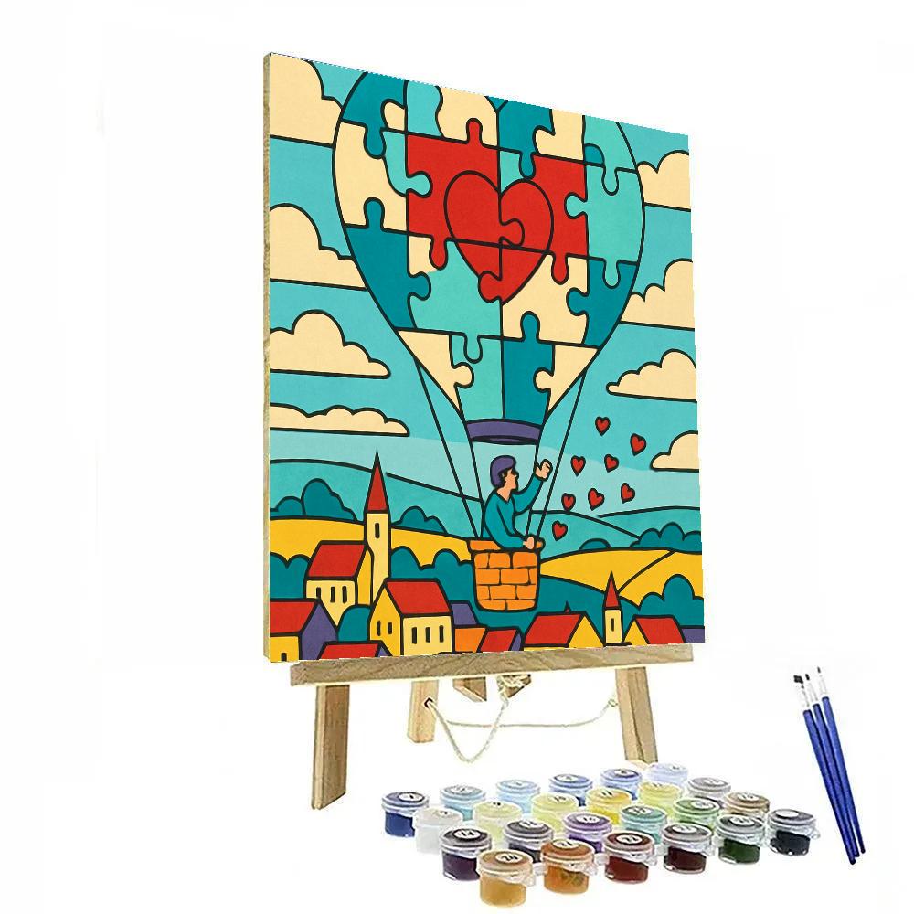 Valentines Day Puzzle Heart Hot Air Balloon Numbered painting kits
