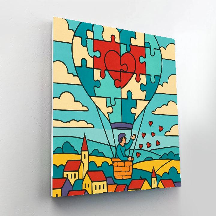 Valentines Day Puzzle Heart Hot Air Balloon Numbered painting kits