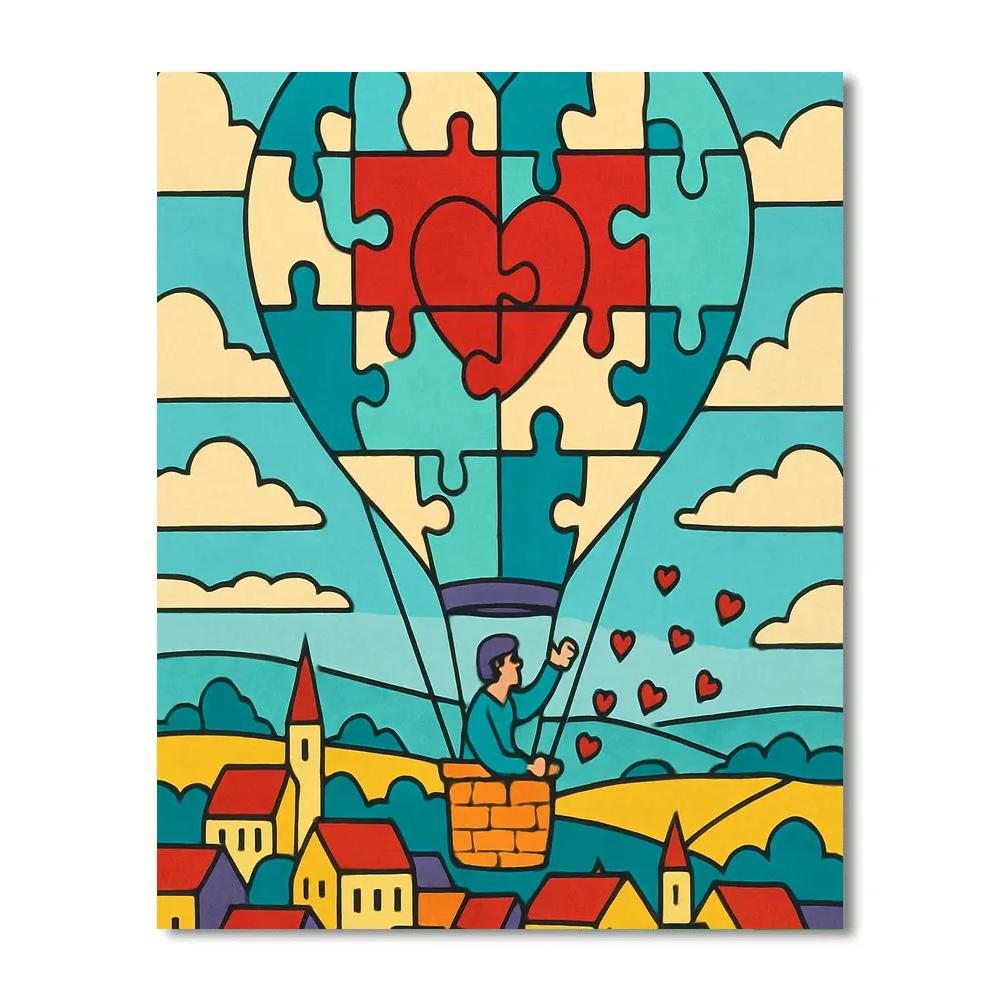 Valentines Day Puzzle Heart Hot Air Balloon Numbered painting kits