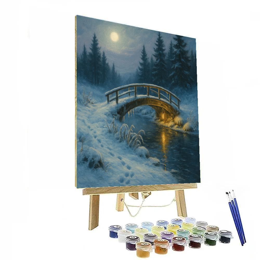 Moonlit Bridge Over The Whispering Ice paint by number